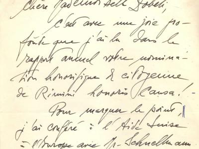 Lettera di Oscar Forel, 14 giugno 1962, recto (Archivio Margherita Zoebeli)
